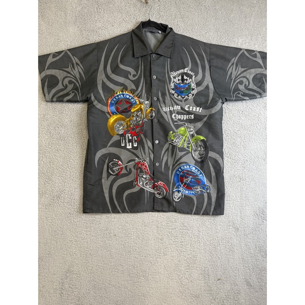 Urban Coast Choppers Shirt Mens XL Black Motorcycle Graphic Flame Tattoo Style‎